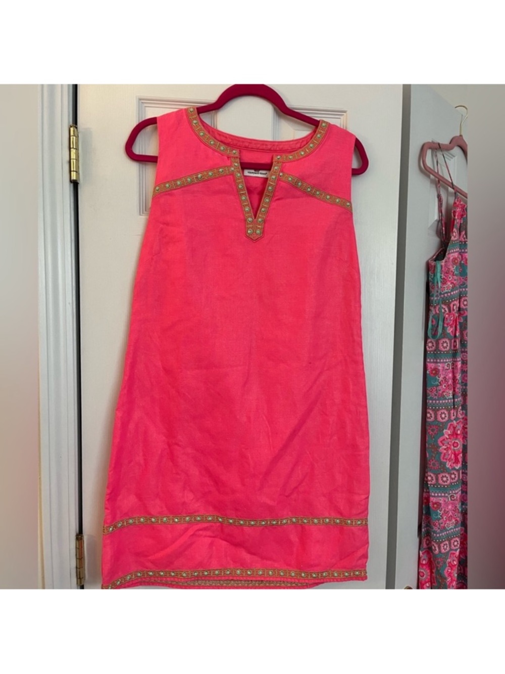 Vineyard Vines Hot Pink Beaded-Trim Sleeveless Mini Dress